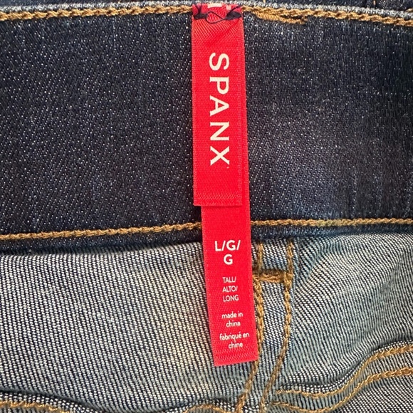 SPANX Pullon Women’s L Tall Blue Jeans Flare Bootcut Dark Wash 70's inspired - Picture 9 of 10
